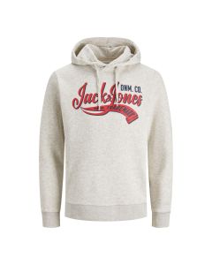 Jack & Jones logo sweat hood heren white melange