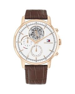 Tommy Hilfiger Horloge Stewart Rosegoud/Bruin 44mm