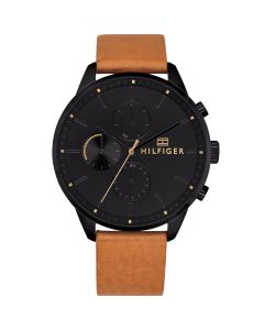 Tommy Hilfiger Horloge Chase Zwart/Cognac 44mm