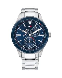 Tommy Hilfiger Horloge Austin Zilver/Blauw 44mm