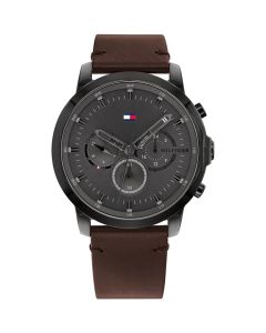 Tommy Hilfiger Horloge Jameson Zwart/Bruin 46mm