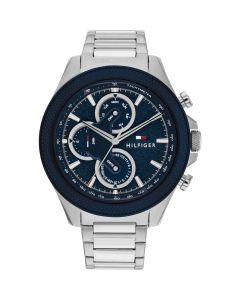 Tommy Hilfiger Horloge Clark Zilver/Blauw 46mm