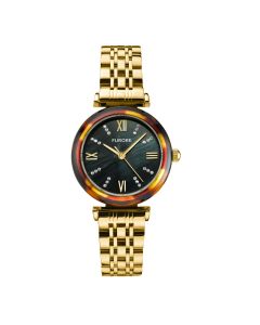 Furore Perla horloge goud met zwart parelmoeren wijzerplaat