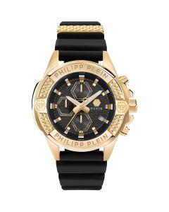 Philipp Plein Heren Horloge The Skull Zwart/Goud 44mm