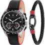 Maserati Traguardo cadeauset horloge + armband heren zwart/zilver/rood